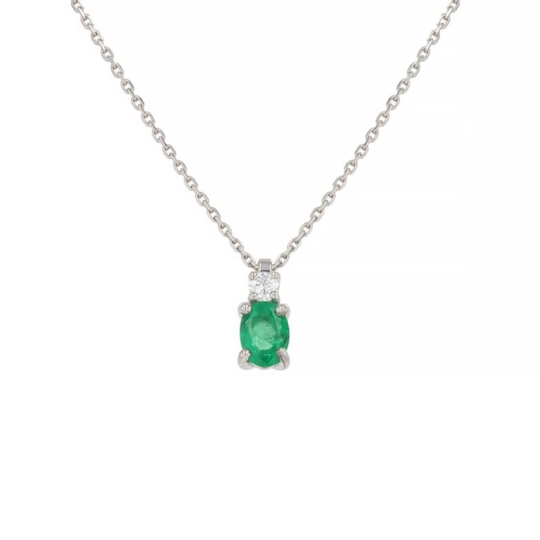 Collier émeraude 0.90 carat et diamant 0.11 carat or blanc 3.33g Comme neuf -  reconditionné disponible sur Gemme Les Bijoux